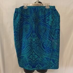 Maggie Shepherd Vintage Silk Skirt, blue, turquoise, midi, elastic waist,  lined